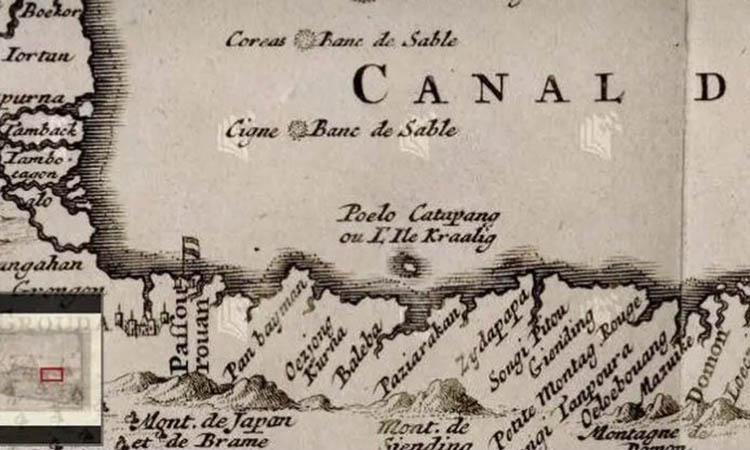 PETA: Peta yang menunjukkan Pulau Gili Ketapang juga dibuat oleh Henri Abraham Chatelain dan dipublikasikan pada tahun 1719. Nama pulau itu ditulis Poelo Catapang yang berada di utara Baleba.