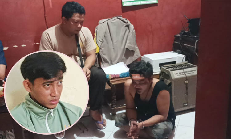 TAK BERKUTIK: SA (duduk diborgol), tersangka pelaku pembegalan saat diamankan di Polsek krjejegan. Inset, Mohammad Danil Azizil Rosiqin memberikan keterangan saat berada di Polsek Krejengan.