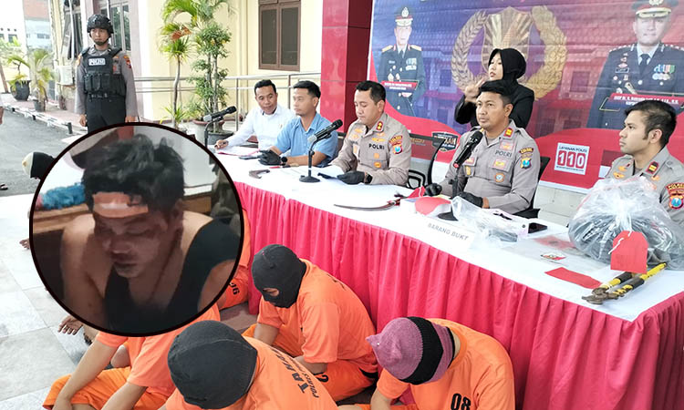 PEMAIN LAMA: Tersangka SA (tengah bawah dan inset) saat dirilis Polres Probolinggo. Dia ternyata adalah residivis.