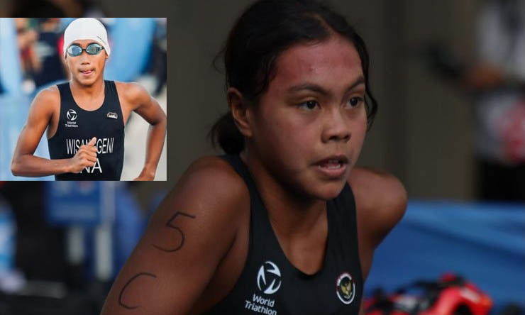 SEMANGAT: Maurizka Nur Azizah dan Leader Matthew Wisanggeni (Inset), dua atlet Triathlon Kota Problinggo yang mengikuti ajang multievent Asian Youth Game