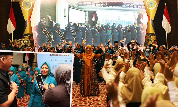 SERU: Umi Dayati, motivator dan dosen Universitas Negeri Malang (UM) saat  mengajak peserta ice breaking. Inset dr Evariani Aminuddin saat dikukuhkan sebagai Bunda PAUD Kota Probolinggo.
