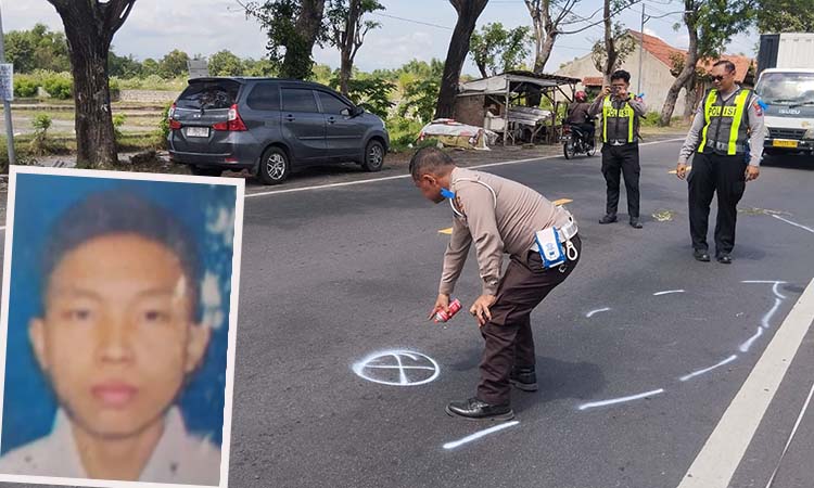 Anggota Satlantas Polres Probolinggo melakukan olah TKP di Jalan Raya Dringu, Desa Tamansari, Kecamatan Dringu, Kamis (20/11). Inset, korban semasa hidup.