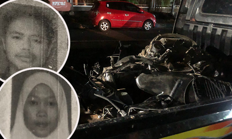 RINGSEK: Kondisi motor korban saat diamankan. Inset kedua korban semasa hidup. (Inneke Agustin/ Radar Bromo)