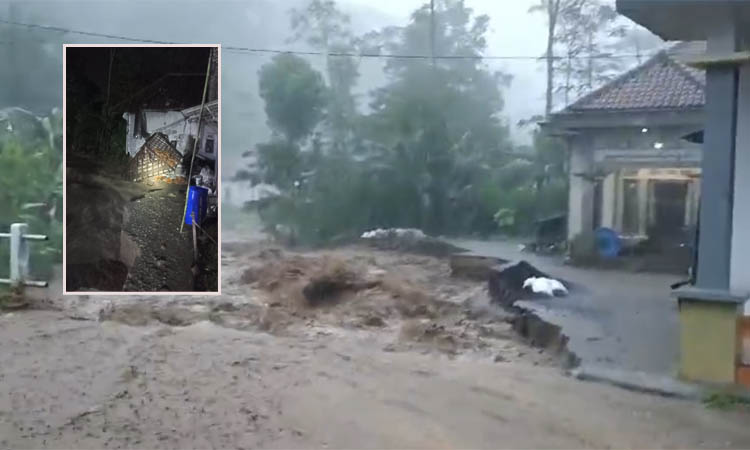 Penampakan jembatan di Dusun Kedaton, Desa Andungbiru, Tiris yang putus setelah diterjang banjir.