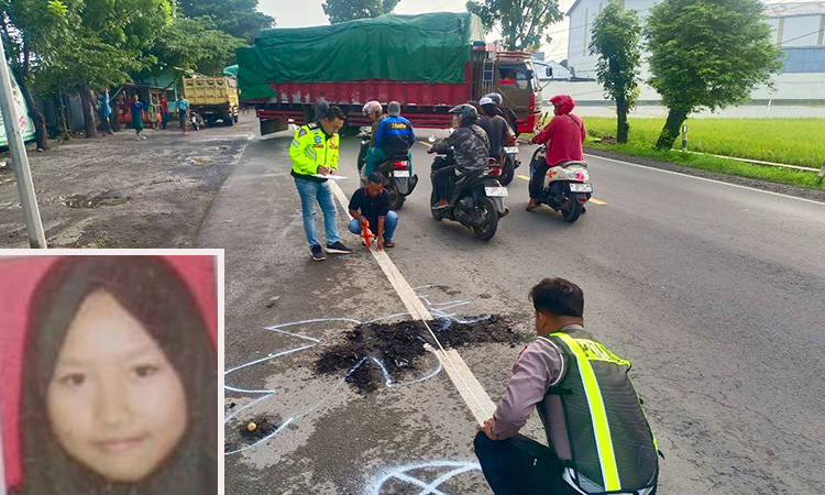NAHAS: Petugas saat melakukan olah TKP. Inset, foto korban semasa hidup.