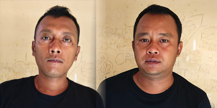 Dua pelaku saat diamankan di sel Mapolsek Purwosari.