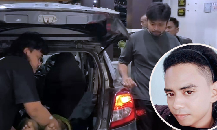 TEWAS DIDOR: Polisi saat mengevakuasi jenazah ASF. Inset, pelaku Agus Sulaeman Fadeli semasa hidup.