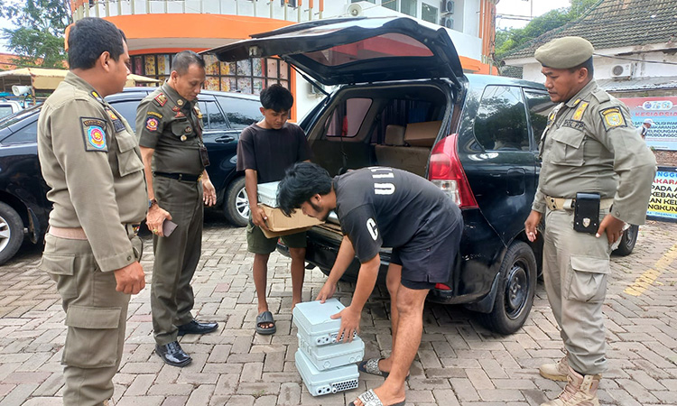 DIAMANKAN: Sejumlah boks panel kontrol milik provider diamankan petugas ke Mako Satpol PP Kota Probolinggo, Senin (15/12).