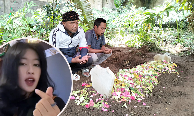SUDAH DIMAKAMKAN: Kerabat korban saat mengirim doa. Inset korban Fara semasa hidup. (Achmad Arianto/ Radar Bromo)