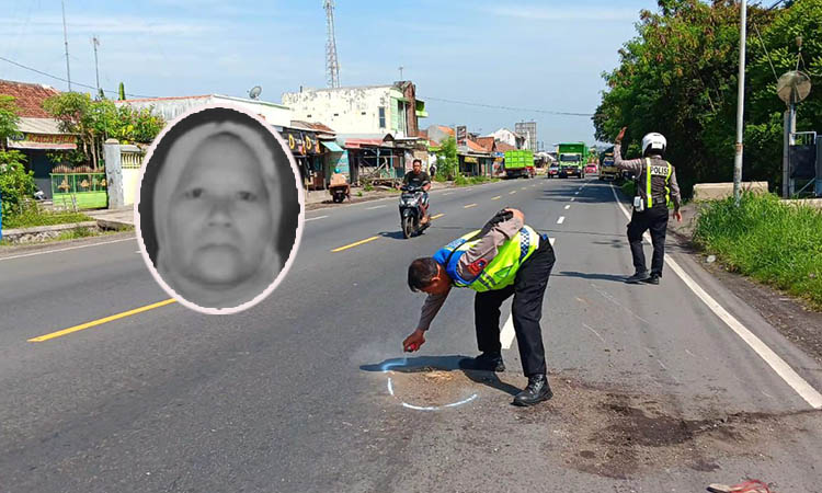 OLAH TKP: Anggota Satlantas Polres Probolinggo saat melakukan olah TKP di ruas Jalan Raya Leces, Desa Sumberkedawung, Kecamatan Leces, Kabupaten Probolinggo, Minggu (21/12). Inset, Korban Maryam yang