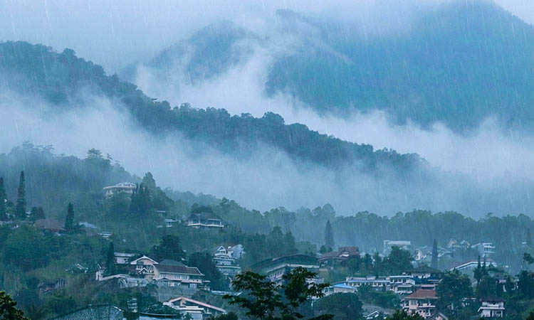 PUNCAK HUJAN: Hujan yang mengguyur wilayah Prigen. BMKG mencatat, puncak hujan terjadi pada Desember-Januari. Puncak hujan ini, berpotensi adanya angin kencang dan petir.