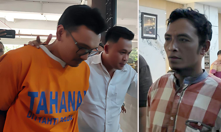 TERSANGKA: Bripka Agus saat dikeler (kiri), Suyitno saat diamankan. (Dok. Jawa Pos)