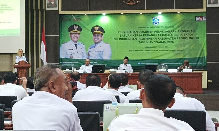 BEBER ANGGARAN: pemaparan Rancangan Anggaran Pendapatan dan Belanja Daerah (RAPBD) 2026 di kantor bupati Probilinggo, Rabu (7/1).