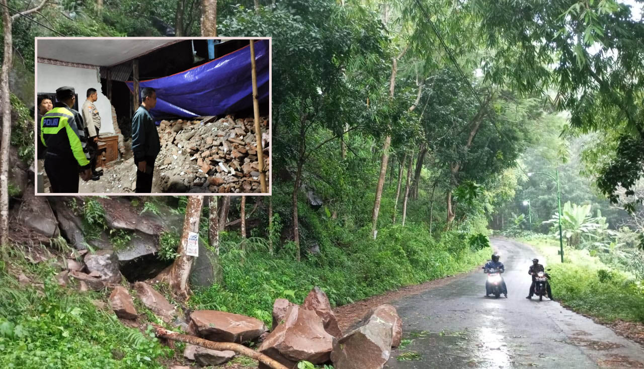UKURAN BESAR: Batu dari perbukitan di Jurang Ampel, Prigen yang terjatuh akibat longsor.