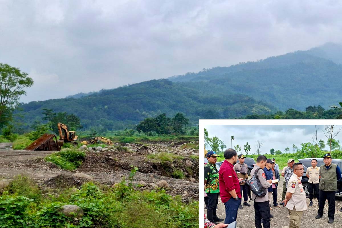 CEK LANGSUNG: Petugas lintas sektor melakukan pengawasan aktivitas tambang di wilayah Sungai Pancarglagas, Kecamatan Pakuniran.