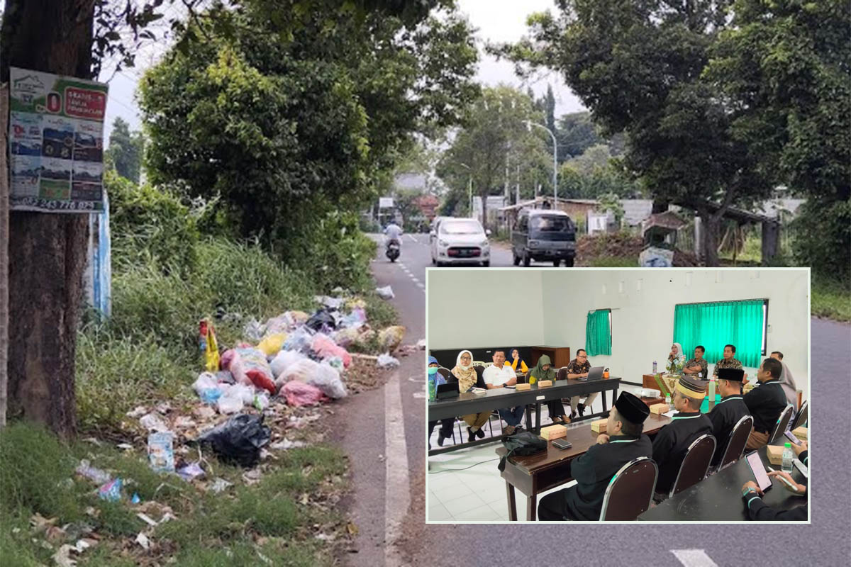 JADI PERHATIAN: Sampah yang menumpuk di kelurahan Kraksaan Wetan. Inset, Dinas Lingkungan Hidup saat audiensi dengan Forum Kabupaten Probolinggo Sehat terkait pengelolaan dan