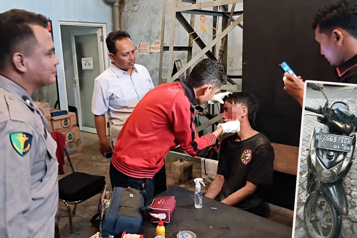 Terduga begal Naf mendapat perawatan usai dimassa warga di Wonorejo, Kabupaten Pasuruan.