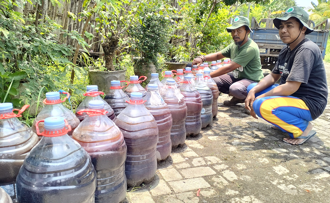 PEDULI LINGKUNGAN: Anggota Alam Hijau memproses sampah organik jadi air lindi.