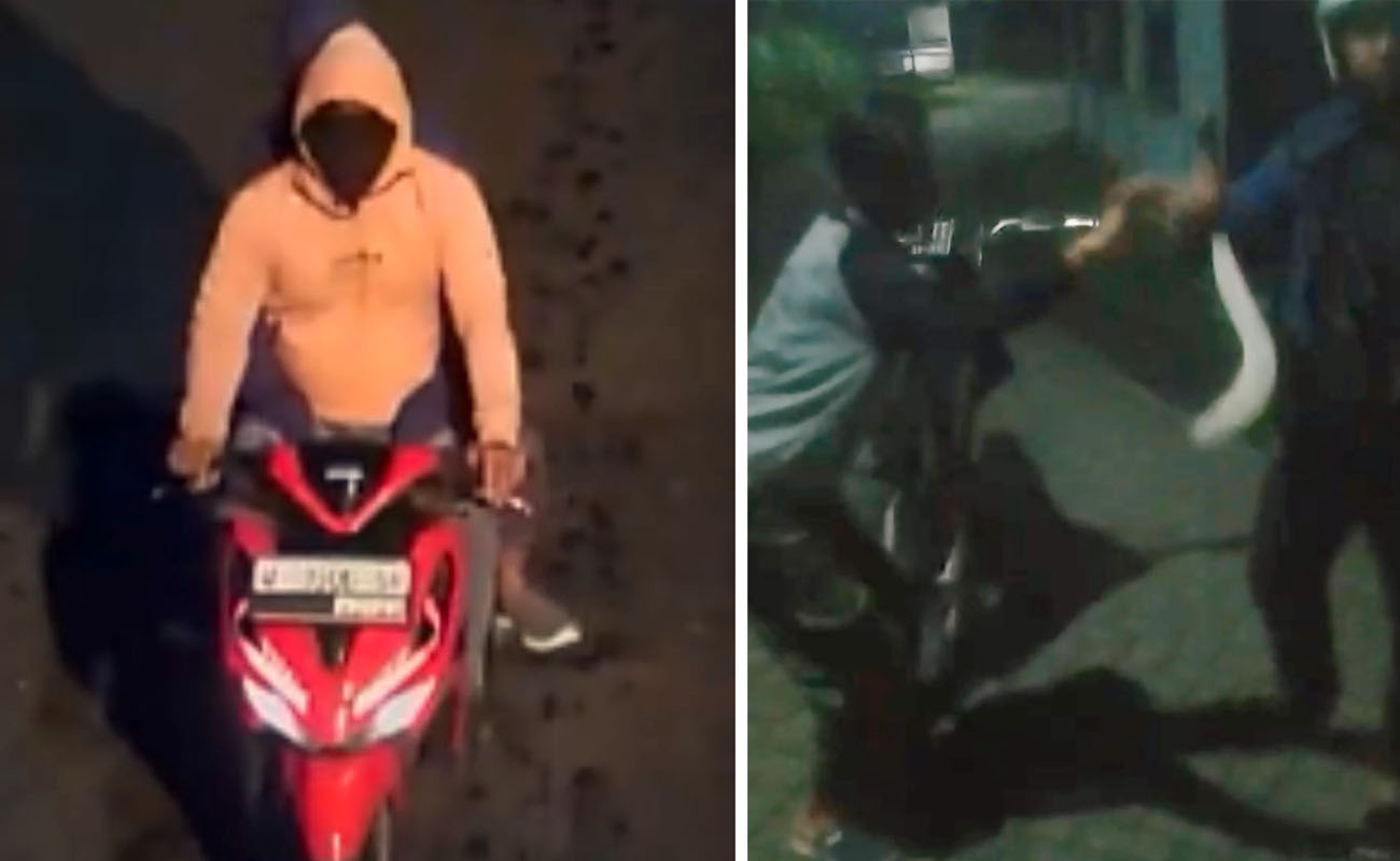 RAJA TEGA: Dua pelaku begal saat terekam CCTV. Pelaku RA saat adu celurit dengan polisi.