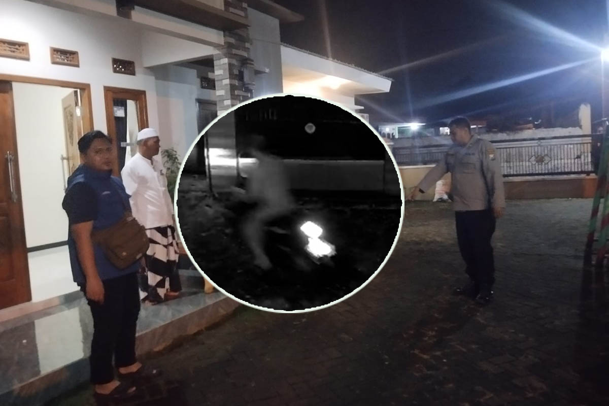 LOKASI: Personel Polsek Tutur saat olah TKP di halaman sebuah praktik bidan di Desa Kalipucang, Tutur. Inset, Pelaku saat menggondol motor milik Mufidah.