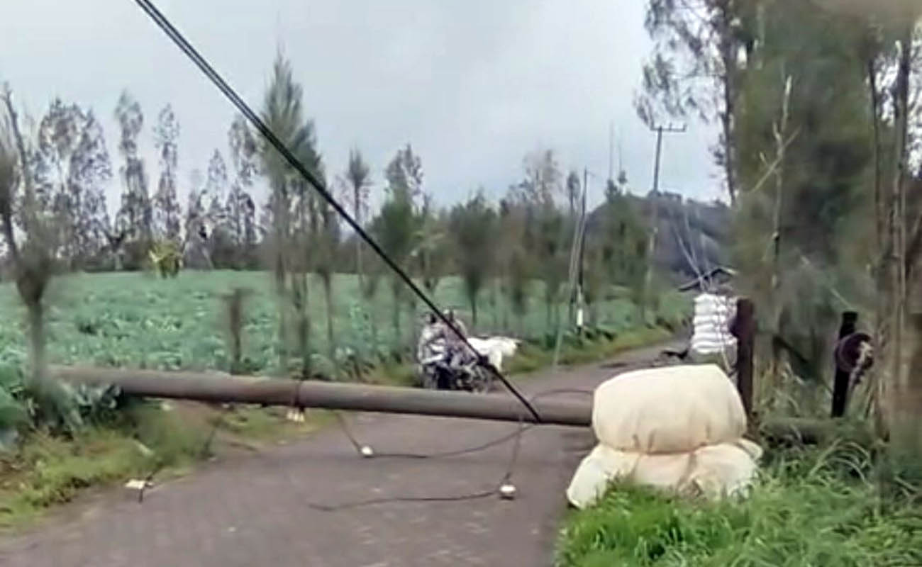ROBOH: Tiang listrik di Desa Sumberanom, Kecamatan Sumber, Kabupaten Probolinggo, Kamis (5/3) pagi.