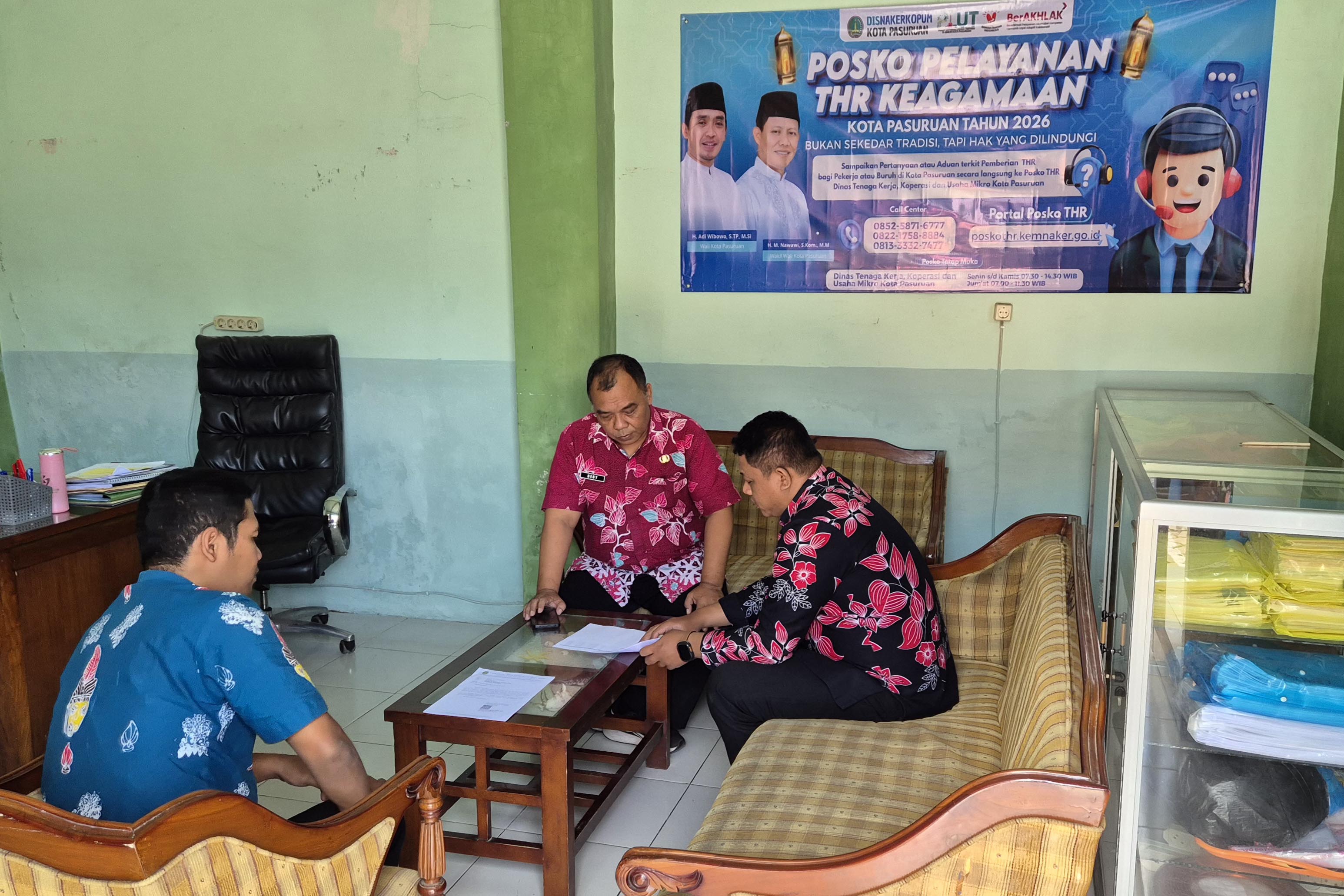 TEMPAT PENGADU: Pemkot Pasuruan menyiapkan Posko THR di Kantor Dinas Tenaga Kerja, Koperasi, dan UMKM di Jalan Untung Suropati, Kota Pasuruan.