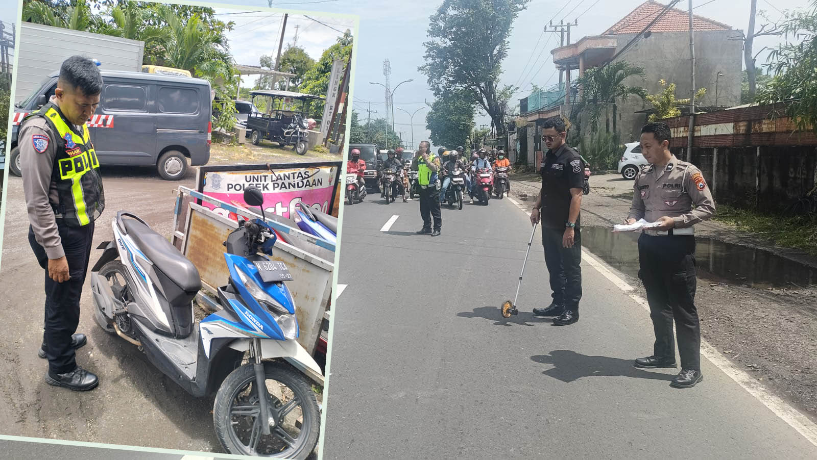 BARANG BUKTI: Motor Honda Beat yang dikendarai pasutri sudah diamankan di Poslantas Polsek Pandaan.