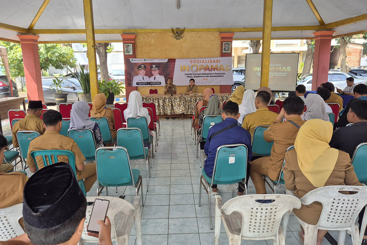 ANTUSIAS: Para peserta sosialisasi INOPAMAS 2026 di Kantor Kecamatan Kejayan. Mereka tampak antusias mengikuti jalannya kegiatan.
