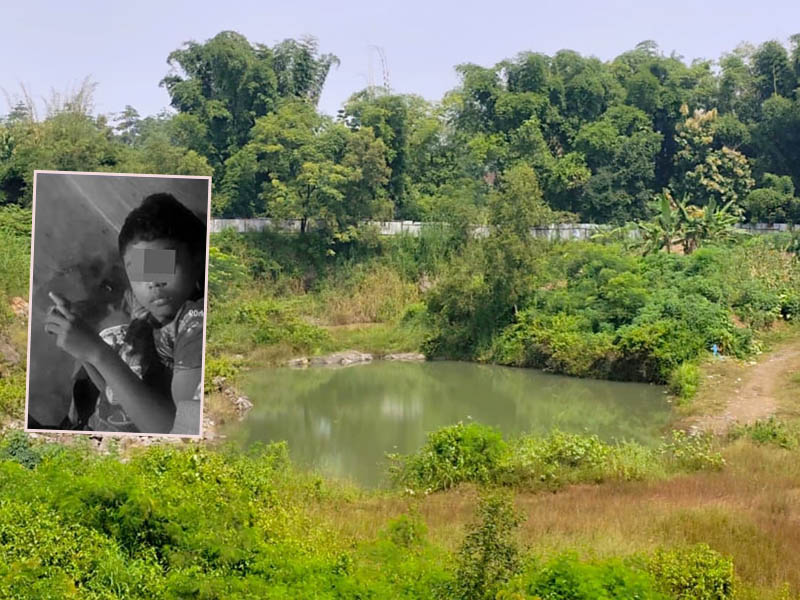 MAKAN KORBAN: Kubangan bekas tambang di Desa Jeladri milik PT Gorip yang menjadi lokasi MSA (inset) tenggelam.