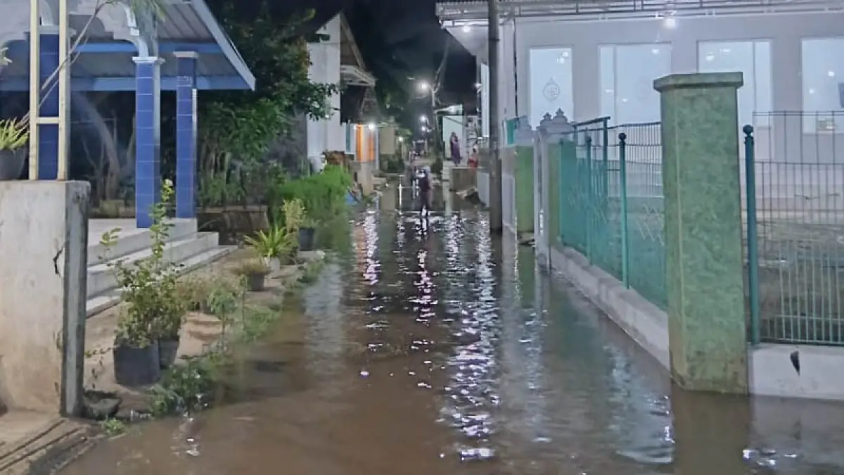 AKIBAT HUJAN: Jalan pemukiman di Dusun Rujakgadung yang kebanjiran. Ketinggian air berkisar 10 sampai 20 sentimeter (Foto: Istimewa)