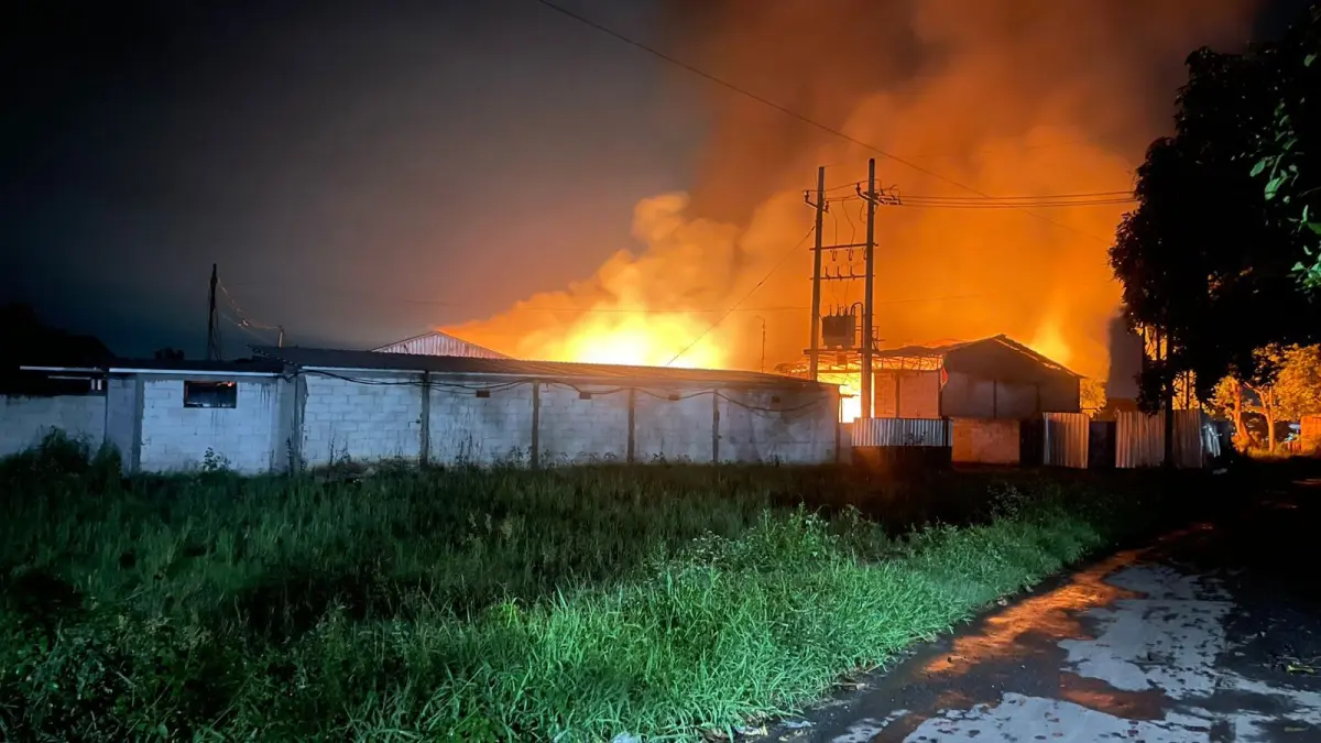 MEMBARA: Sebuah kandang ribuan ekor ayam di Desa Matekan, Kecamatan Besuk, Kabupaten Probolinggo, terbakar, Minggu (22/3) dini hari