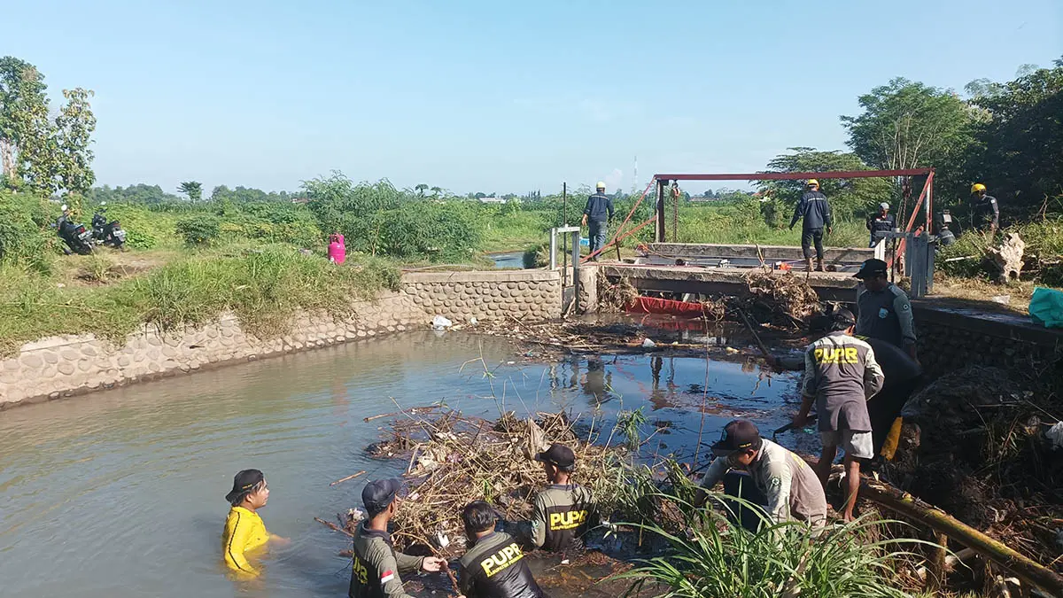LANGKAH AWAL: Pembersihan sampah dan perbaikan Dam Arah yang jebol di Desa Alassumur Kulon. Kemarin Rabu (1/4)lokasi ini dipantau langsung Bupati Mohammad Haris. (Agus Faiz Musleh/Jawa Pos Radar Bromo)