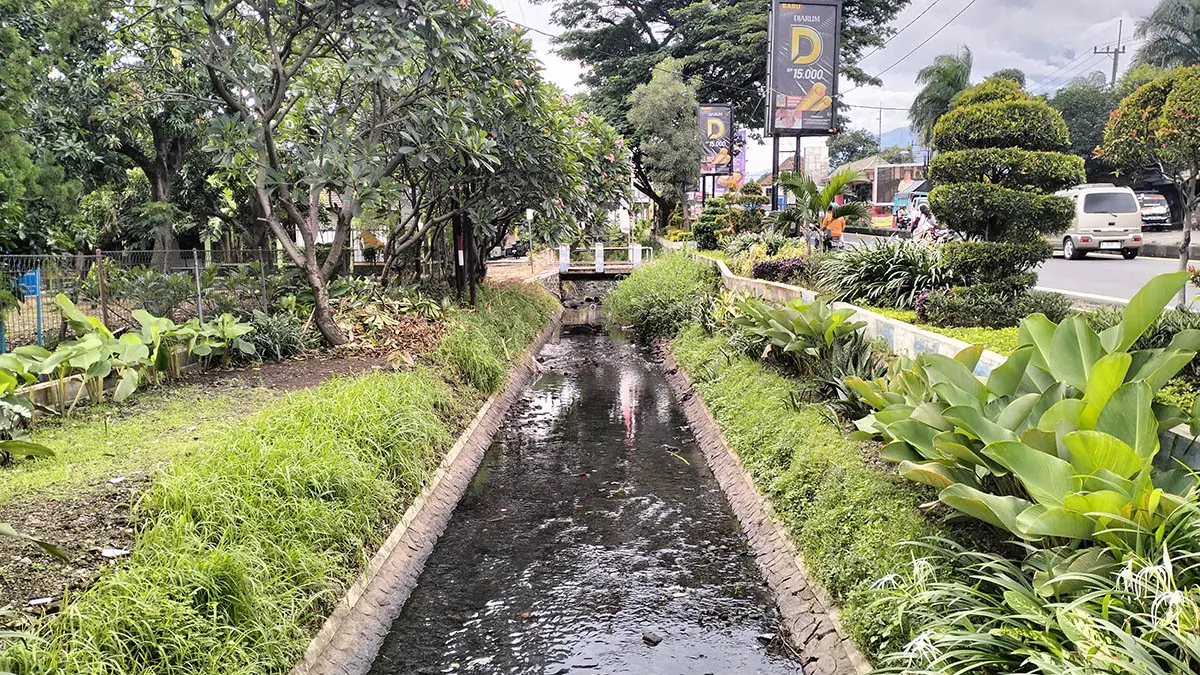 JERNIH: Jernihnya air yang mengalir di Saluran Sekunder Pandaan, menampakkan kedalamannya yang telah dangkal. Sehingga, butuh normalisasi sebagai solusi. (Rizal Syatori/Radar Bromo)