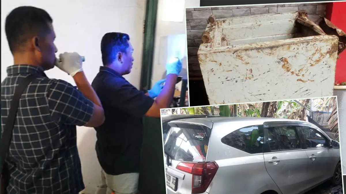 LOKASI: Polisi saat mengidentifikasi di Desa Lebakrejo seusai brankas dicuri. Inset, Brankas yang dibawa kabur dan mobil yang dikendarai pelaku. (dok Jawa Pos Radar Bromo)