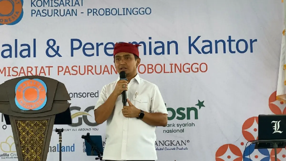 Wali Kota Pasuruan Adi Wibowo saat memberi sambutan pada acara peresmian kantor REI Komisariat Pasuruan dan Probolinggo, Rabu (8/4). 