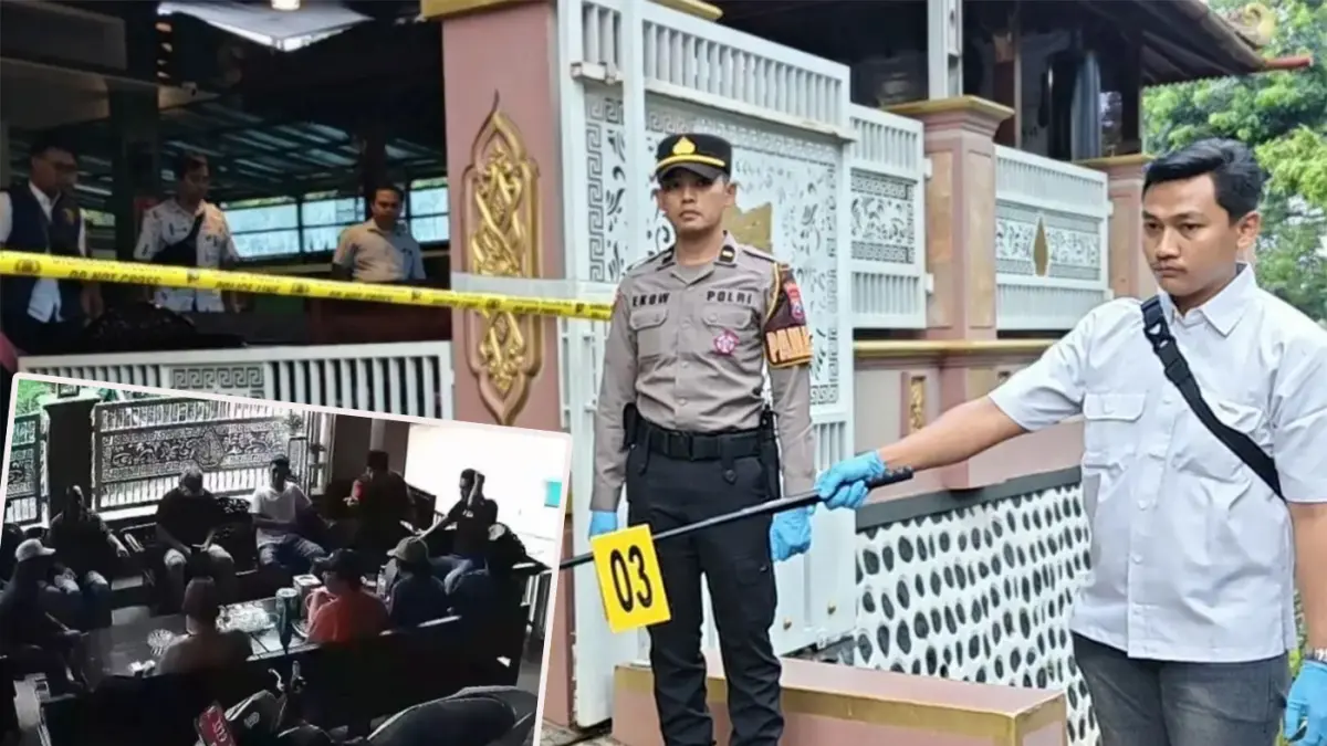 Polres Lumajang Jawa Timur melakukan olah TKP insiden pembacokan kades Pakel Gucialit Lumajang. Ini penyebabnya. Inset suasana pertemuan antara kades dan para pelaku sebelum aksi penyerangan. (Foto: Huda/ Radar Jember-Istimewa)