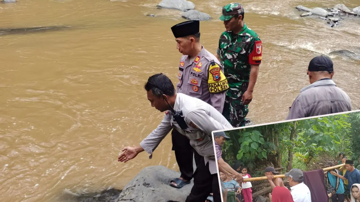 TKP: Petugas saat melakukan olah TKP nenek meninggal di sungai Pasrepan, Pasuruan (28/4). 