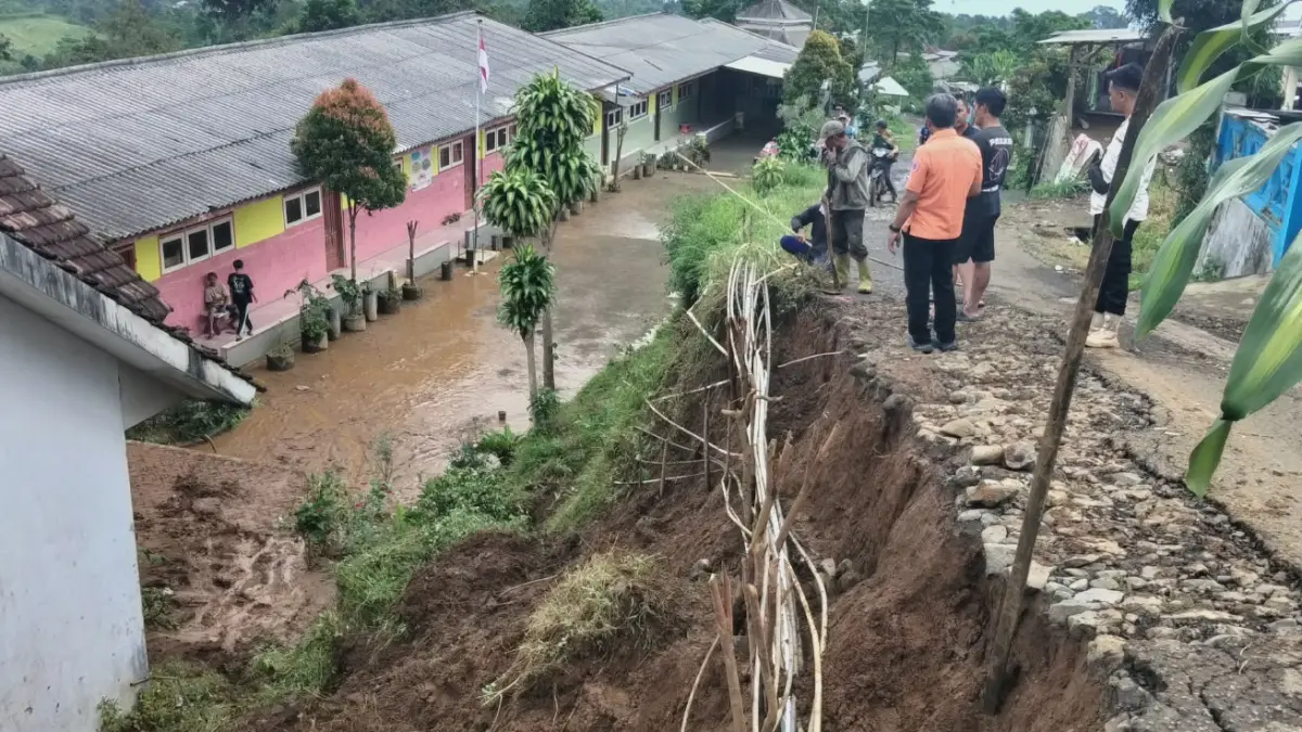 Tebing di SDN Palangsari 3, Puspo yang ambrol sekitar 5 meter. (Istimewa)