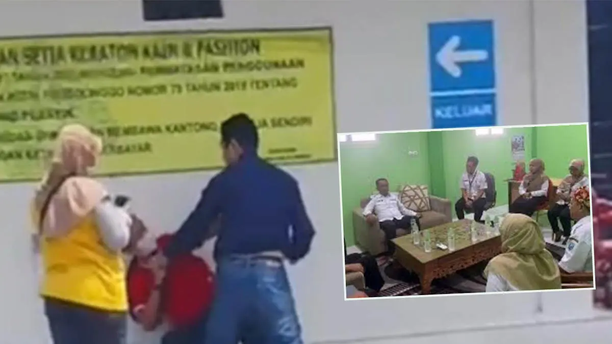 VIRAL: Penggalan video ASN Pemkab Probolinggo saat digerebek salah satu pasangan di sebuah perbelanjaan. Inset, Sekda Ugas Irwanto saat saat mendatangi Puskesmas Krejengan untuk klarifikasi soal kabar viral oknum ASN selingkuh. (Foto: Sceesnhot)