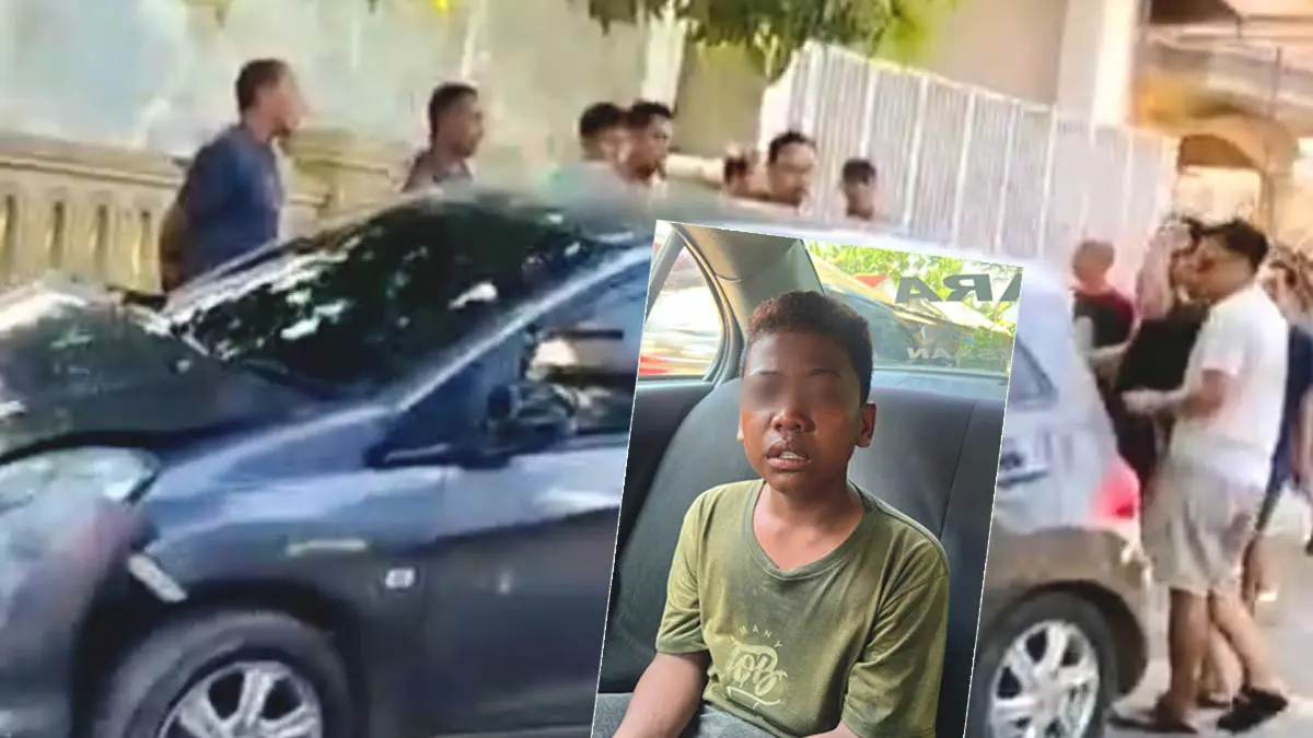 BIKIN HEBOH: Mobil Honda Brio yang sempat dibawa kabur GKC. Inset, GKC saat diamankan polisi. (Foto: Screenshot)