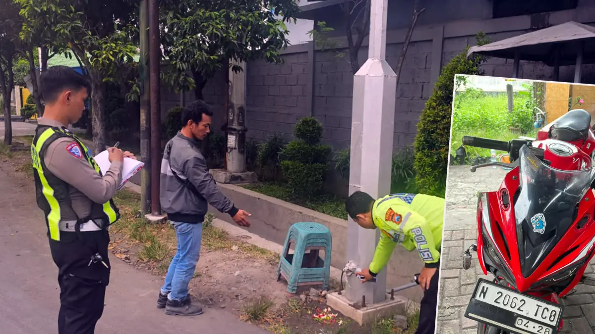 NAHAS: Tiang PJU lokasi korban yang tak kenakan helm menabrak usai senggolan dengan Vario. 