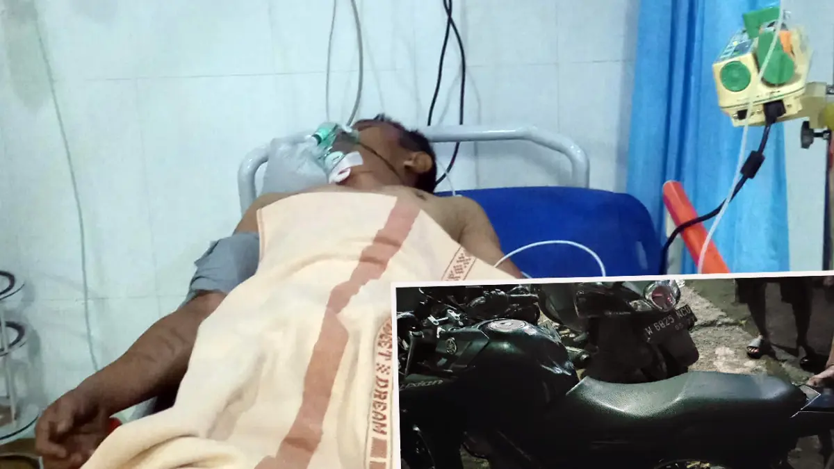 PERAWATAN: Widodo, menjalani perawatan di rumah sakit setelah mengalami kecelakaan lalu lintas di Purwodadi. Inset motor korban saat diamankan. 
