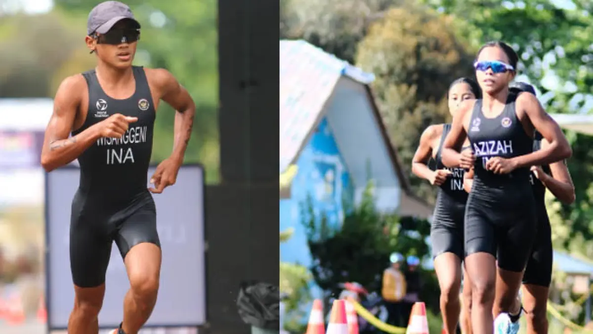MENANG: Leader Matthew Wisanggeni dan Maurizka saat mengikuti Kejurnas Triathlon Seri I 2026 di Kepulauan Bangka Belitung, 15–17 Mei lalu. (Foto: FTI for Jawa Pos Radar Bromo)