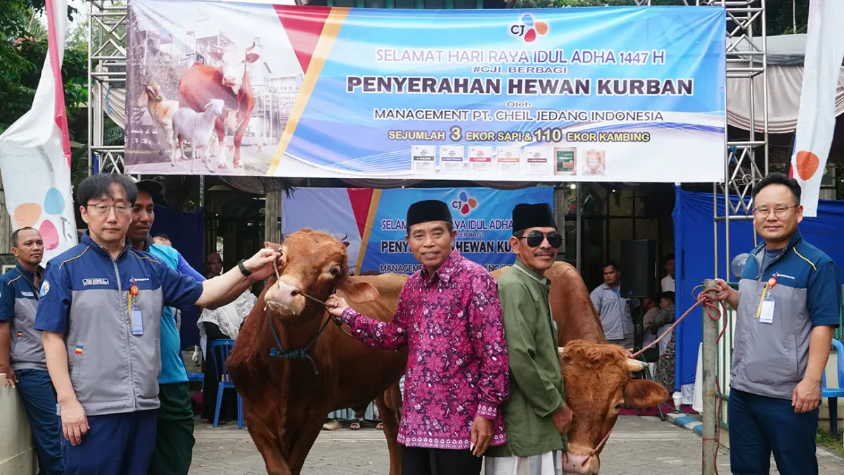 HARMONIS: Program CSR Idul Adha 1447 H PT Cheil Jedang Indonesia berupa penyaluran hewan kurban kepada warga sekitar.