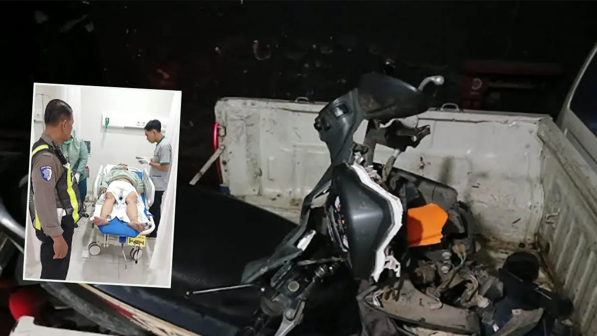 RINGSEK: Motor yang dikendarai korban usai kecelakaan. Inset, Korban saat dirawat di IGD. (Foto: Istimewa)