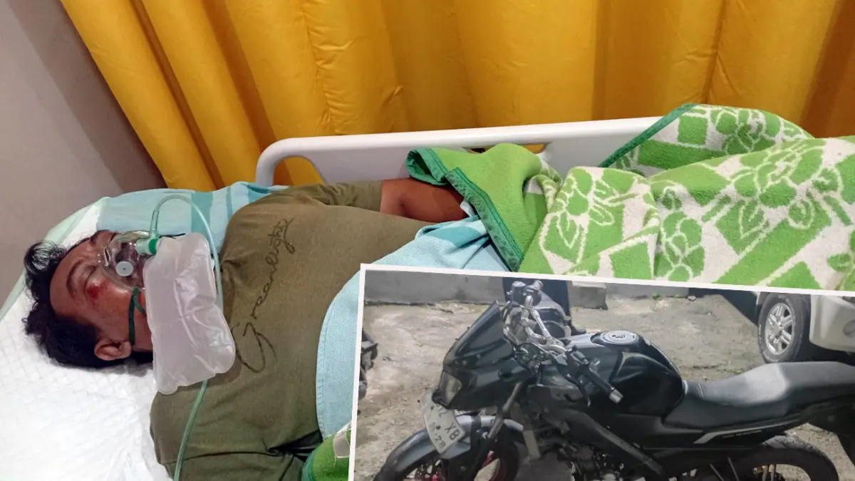 HILANG KENDALI: Korban saat dirawat. Inset motor korban saat diamankan di Poslantas Purwosari. 