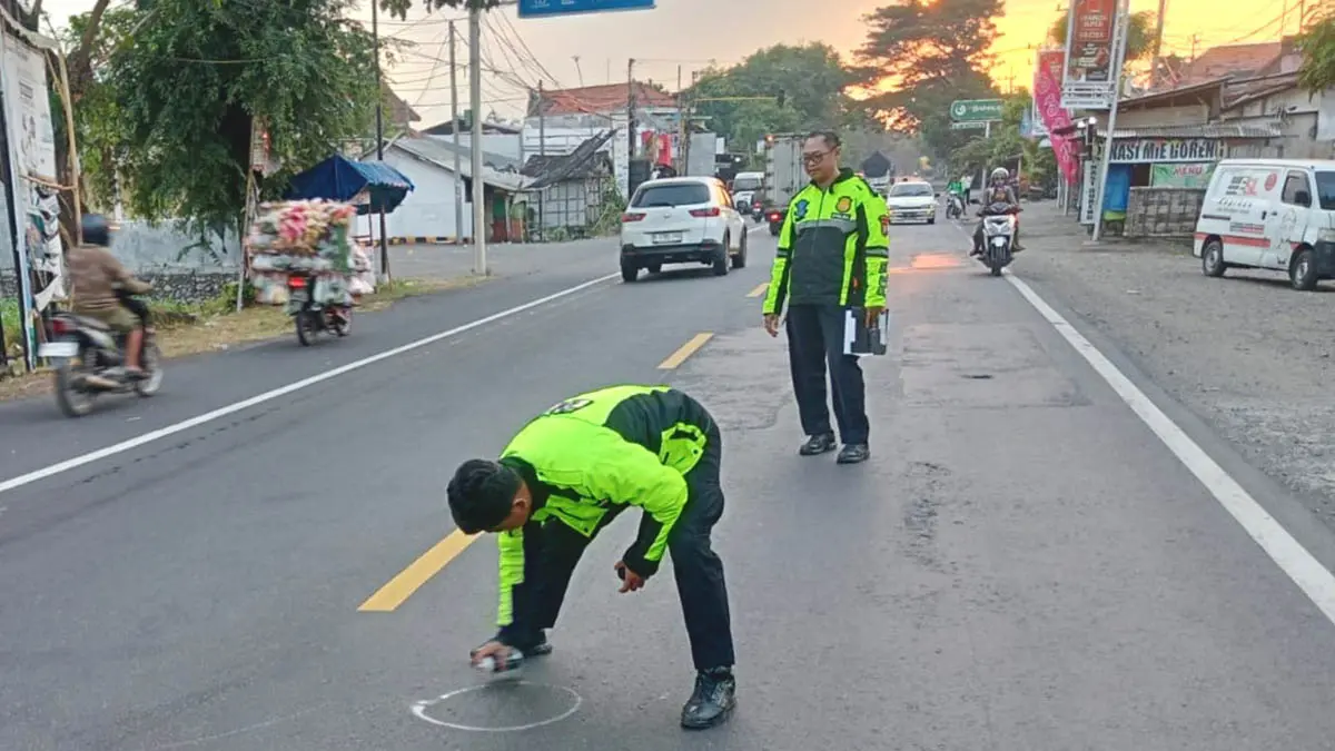 LOKASI KEJADIAN: Petugas Satlantas Polres Probolinggo melakukan olah TKP kecelakaan lalu lintas di jalan raya pantura Desa Klaseman, Kecamatan Gending. (Foto : Satlantas Polres Probolinggo for Jawa Pos Radar Bromo)