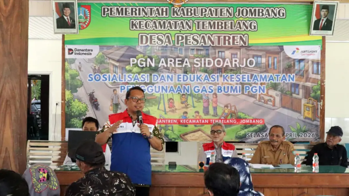 Suasana sosialisasi dan edukasi keselamatan penggunaan gas bumi yang digelar PGN di Balai Kelurahan Pesantren, Kecamatan Tembelang, Kabupaten Jombang. 