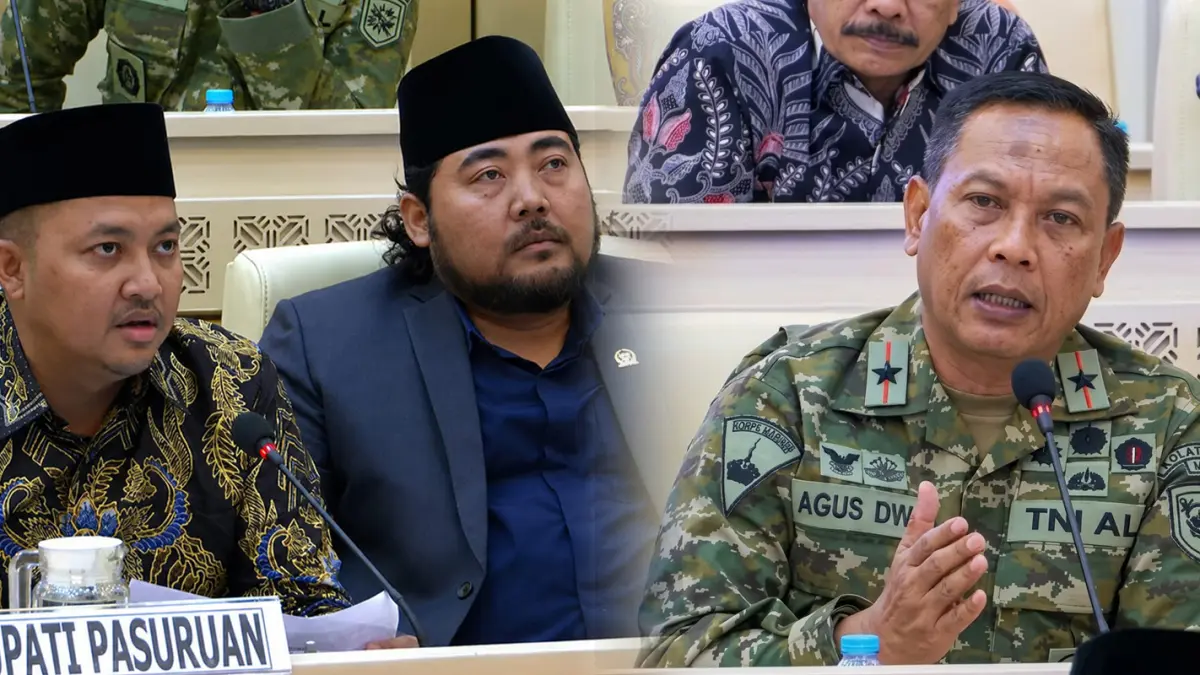 Bupati Pasuruan Rusdi Sutejo dan anggota DPRD Kabupaten Pasuruan Eko Suyono (foto kiri). Dankolatmar Brigjen TNI (Mar) Agus Dwi Laksana Putra (foto kanan). 
