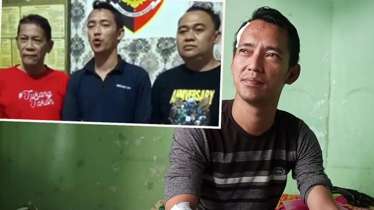 MEREKAYASA: Nugroho saat ditemui di rumahnya usai dirawat di RS setelah ia mengaku jadi korban begal. Inset, video klarifikasi Nugroho yang mengaku bahwa ia merekayasa kasus pembegalannya. Ia sejatinya menjual motor milik ayahnya sendiri. 